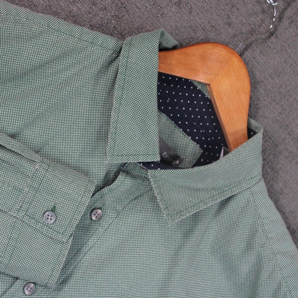 Bruno Mens Green Micro Pattern Long Sleeve Button Down Shirt XL Pocket